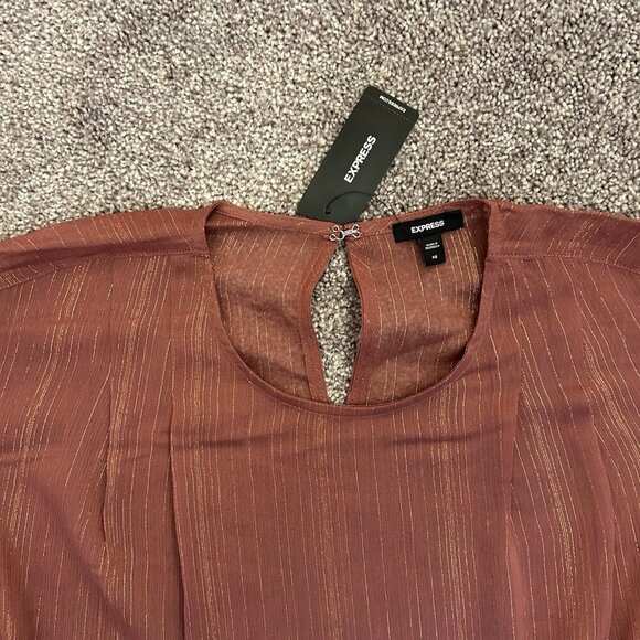 Express Womens Metallic Sheer Gathered Shoulder Long Sleeve Top Size XS NWT $54 - Picture 8 of 16